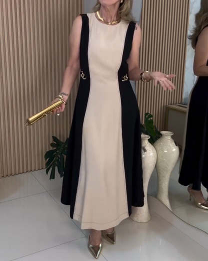 Sukienka bez rękawów w kontrastowym kolorze z elegancką talią