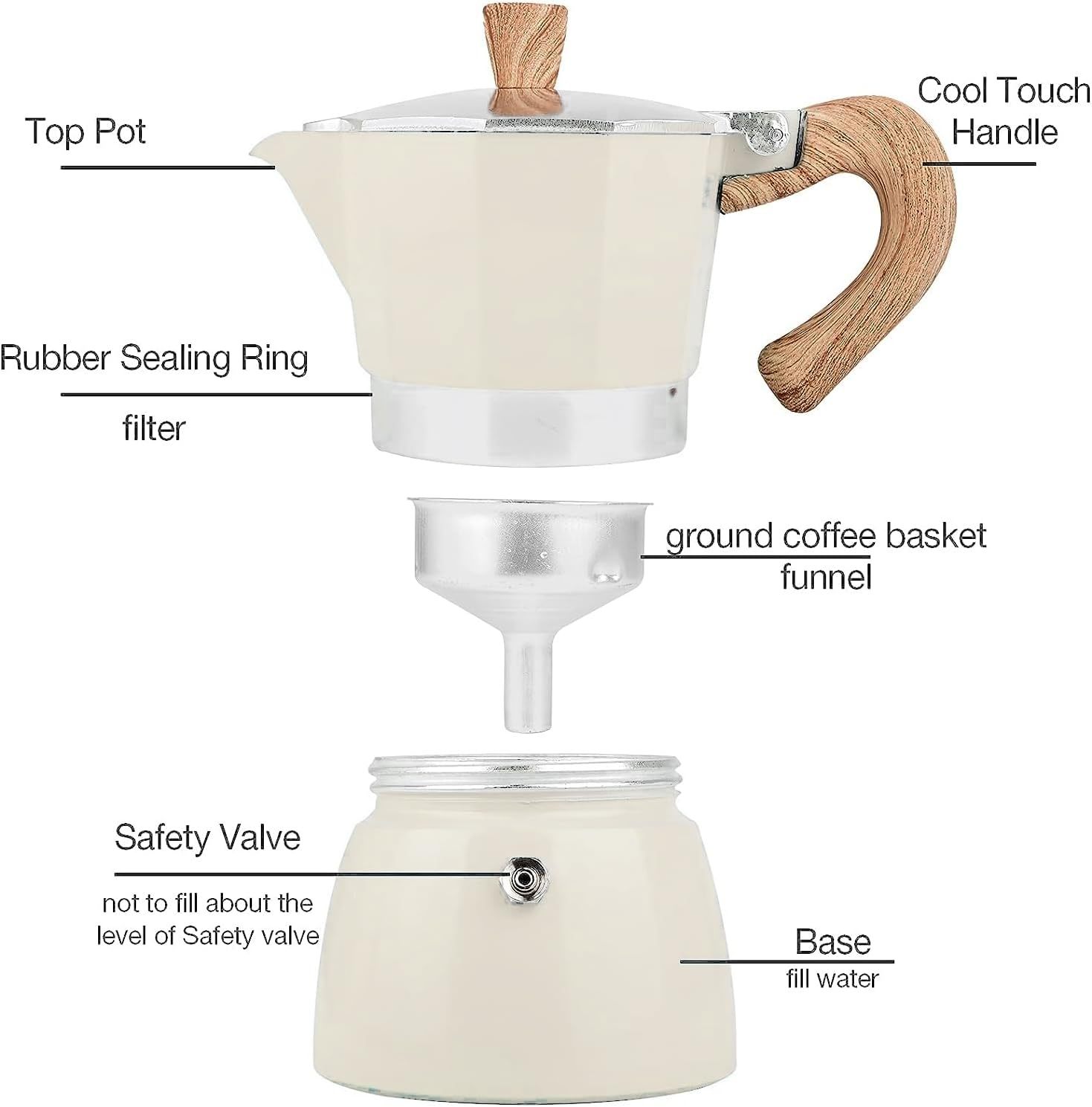 Aluminiowy ekspres do kawy Moka Pot 3/6, filiżanki do espresso, ekspres przelewowy do espresso i kawy, przenośny ekspres do kawy włoskiej i kubańskiej na kuchenkę do domu i na kemping