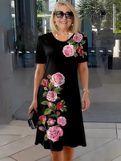 Modna sukienka z nadrukiem kwiatowym 3D