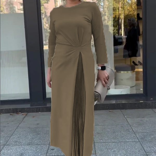 🌷Ruffle Hem Long Sleeve Crew Neck Dress