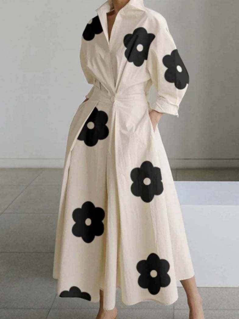 💕Women's Plain Cotton Lapel Shirt Wrap Dress