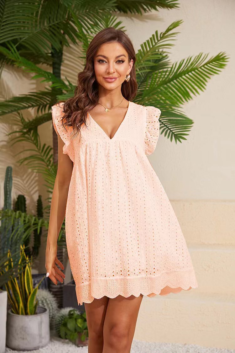 Hollow V-neck women dress