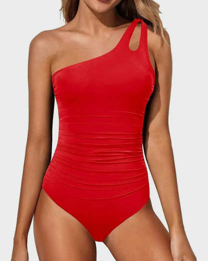 One Shoulder One Piece Swimsuit for Women Tummy Control Bathing Suits