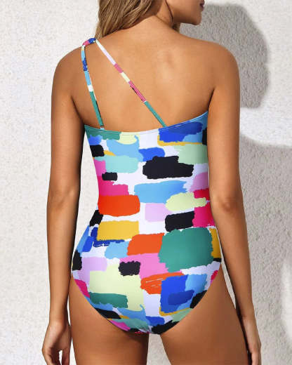 One Shoulder One Piece Swimsuit for Women Tummy Control Bathing Suits