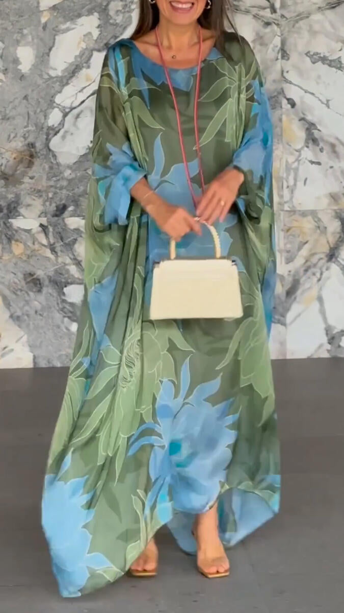 Damska luźna sukienka swobodna z okrągłym dekoltem