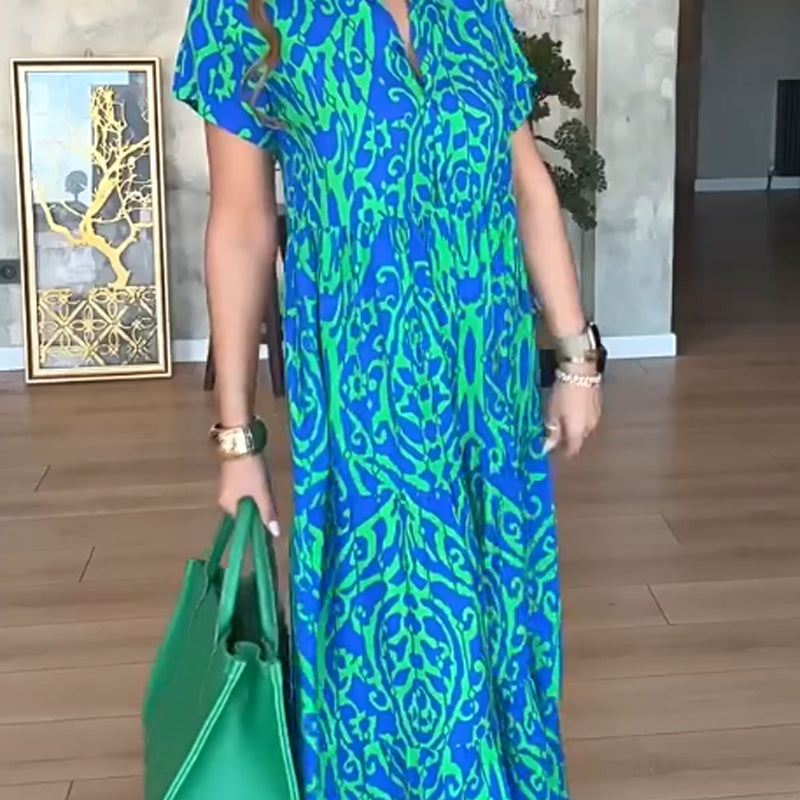 🔥👗【S-5XL】Women's elegant casual printed V-neck dress🌸