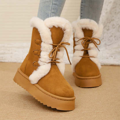 Faux Fur Lace-Up Snow Boots for Women
