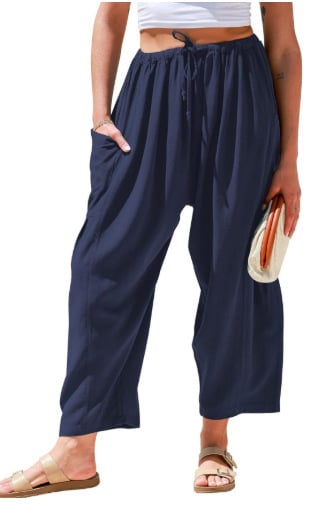 Casual Loose Drawstring Harem Pants with Pockets