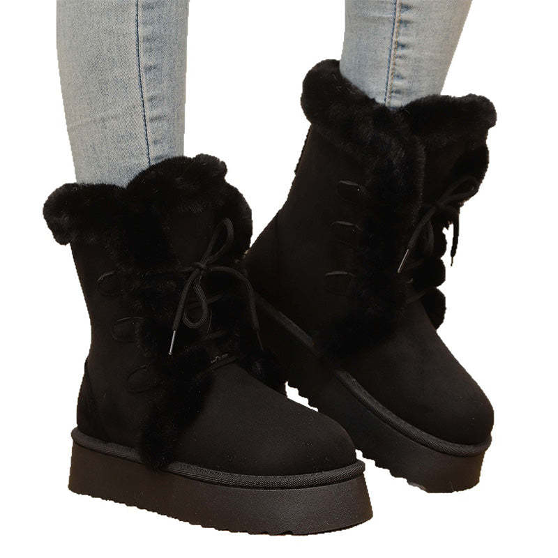 Faux Fur Lace-Up Snow Boots for Women
