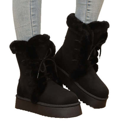 Faux Fur Lace-Up Snow Boots for Women