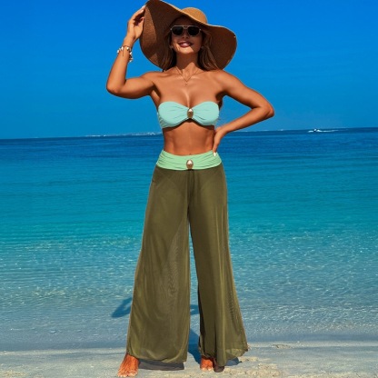 🔥2025 HOT SALE💃✨3 Piece Solid Color Loose Metal Buckle bikini With Beach Pants