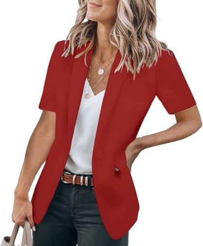 Women's Short Sleeve Casual Blazer Lapel Open Front Work Office Jacket