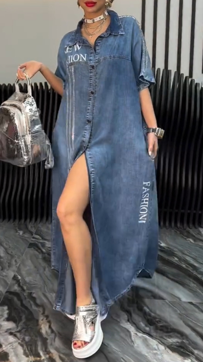 Sukienka damska z klapami Tencel Denim Wygodna i modna