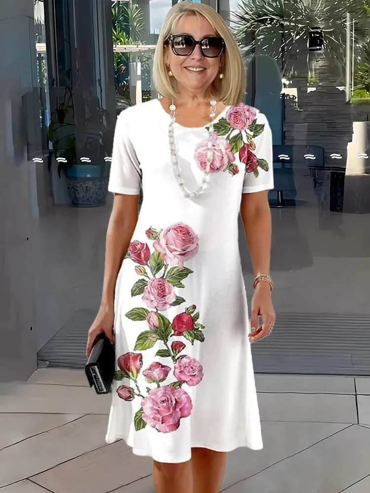 Modna sukienka z nadrukiem kwiatowym 3D