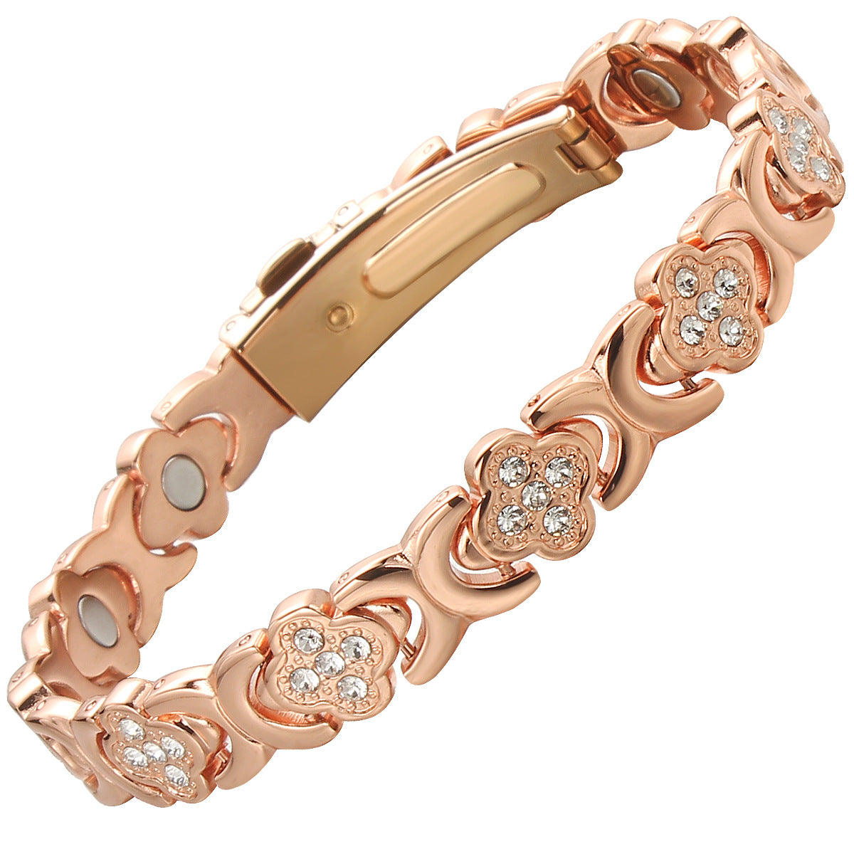 Elegant Rose Gold Clover Magnetic Bracelet - Stylish & Luxurious Copper Chain for Women