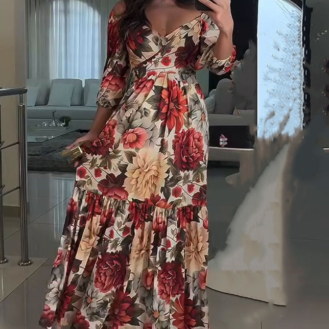🌹Limited Sale 50% OFF🌹Women's V-Neck Floral Printed Pleated Dress