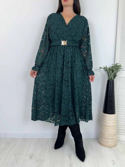 Elegant lace waist slimming V-neck dress