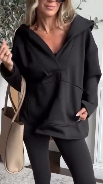 Women's Lapel Splicing Solid Color Casual Sweatshirt
