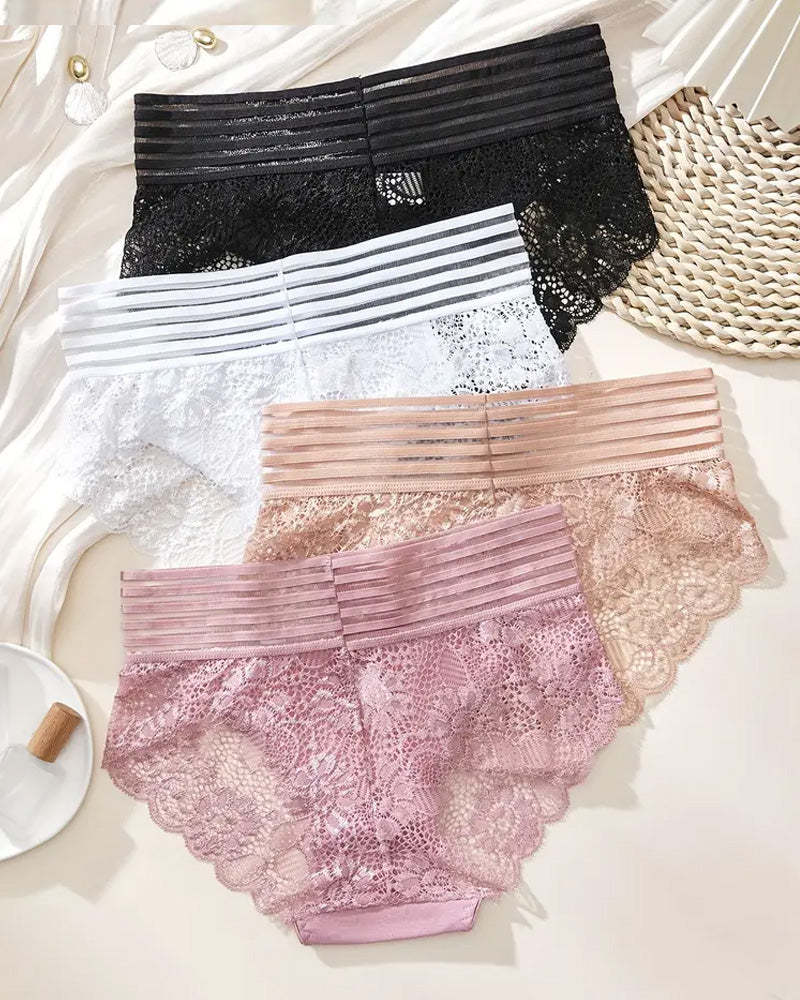 Women's Sexy High Waist Tummy Control Seamless Flower Lace Breathable Panties