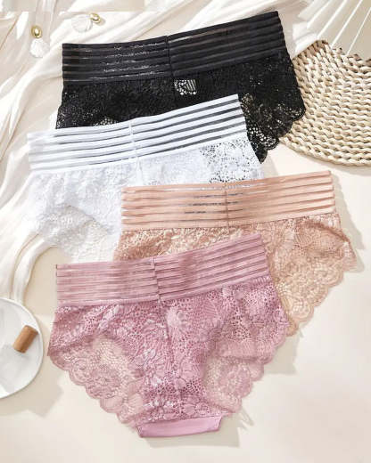 Women's Sexy High Waist Tummy Control Seamless Flower Lace Breathable Panties