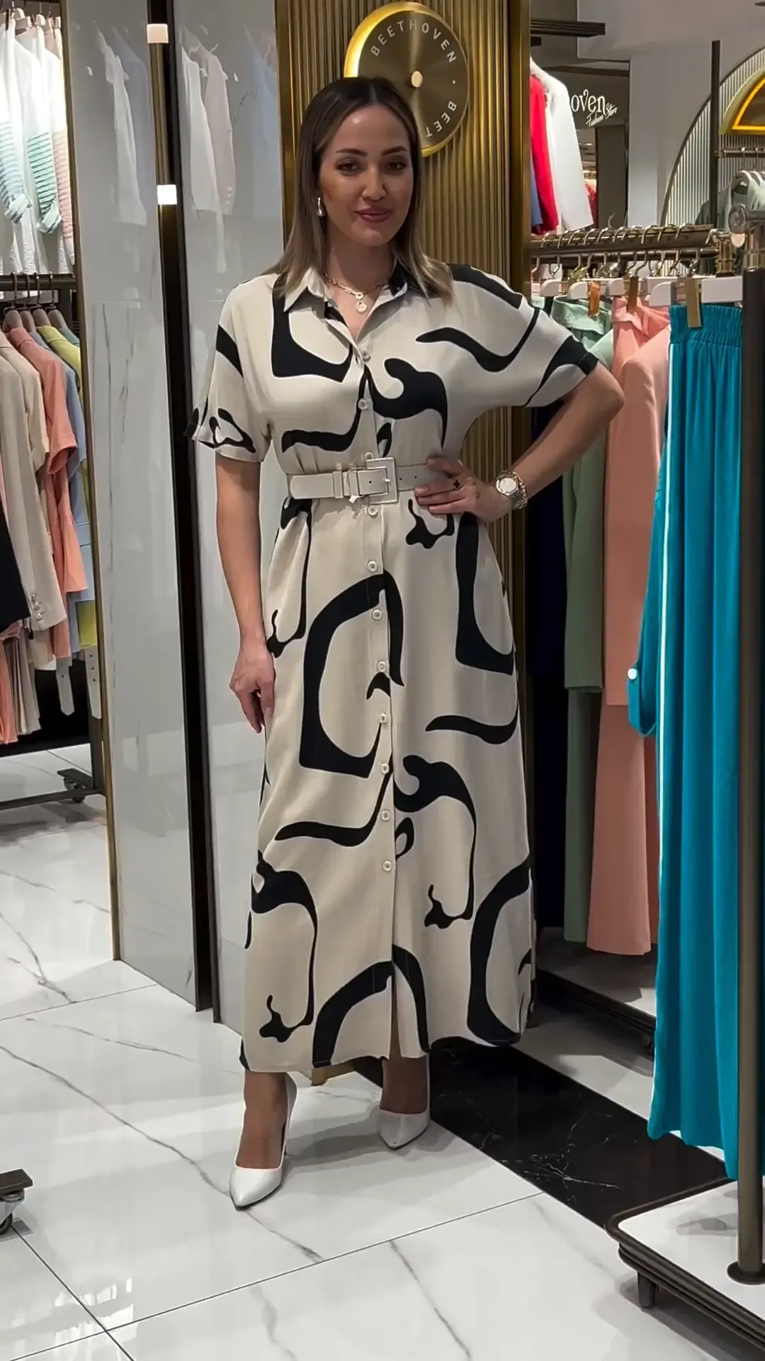 👗[S-5XL]Elegant irregular printed tight waist dress