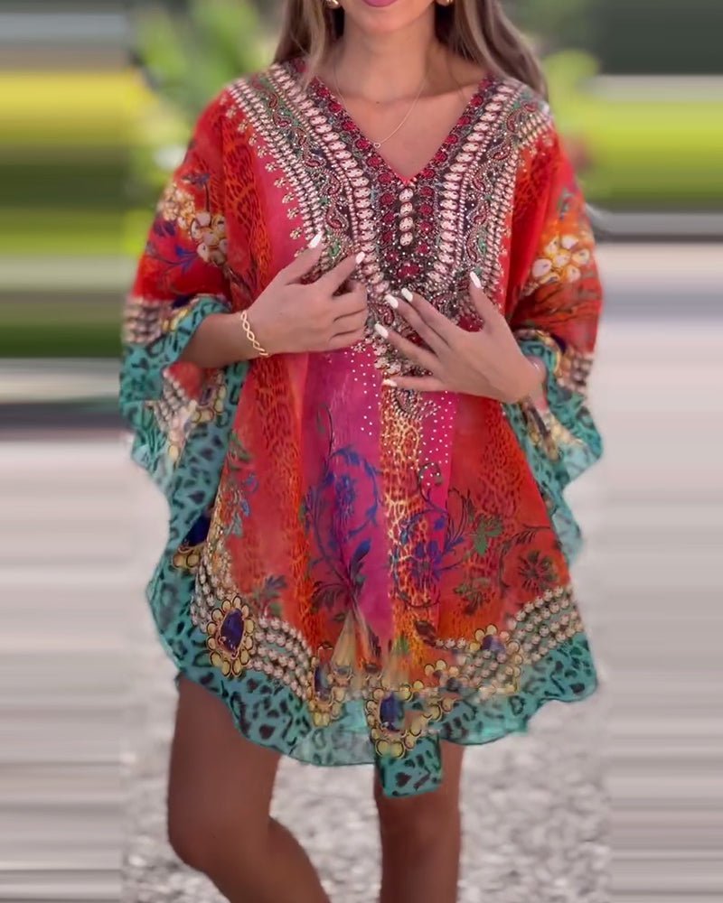 Elegancka bluzka w stylu boho z nadrukiem etnicznym