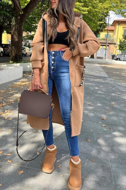 🍂Damski długi płaszcz z kapturem