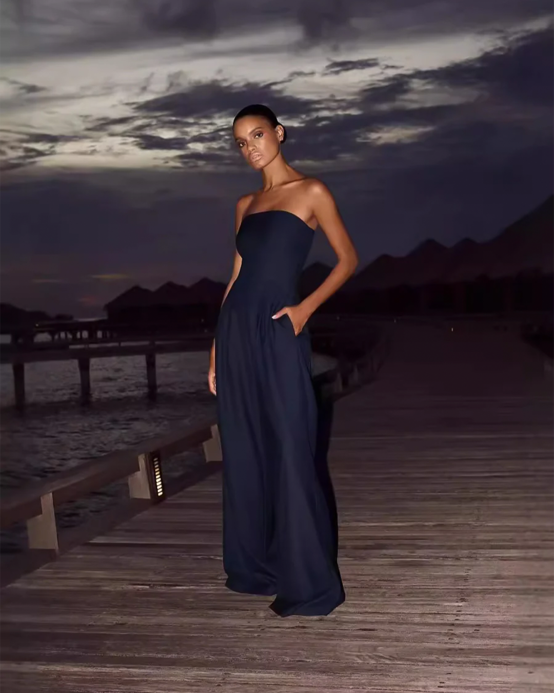 Women's Strapless Jumpsuit With Pockets