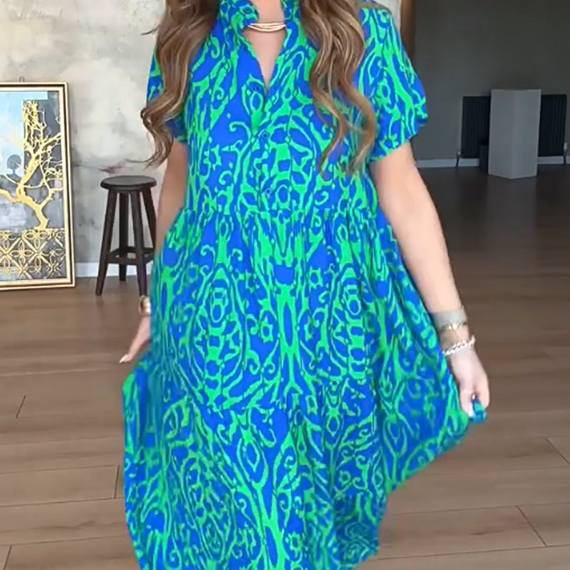 🔥👗【S-5XL】Women's elegant casual printed V-neck dress🌸