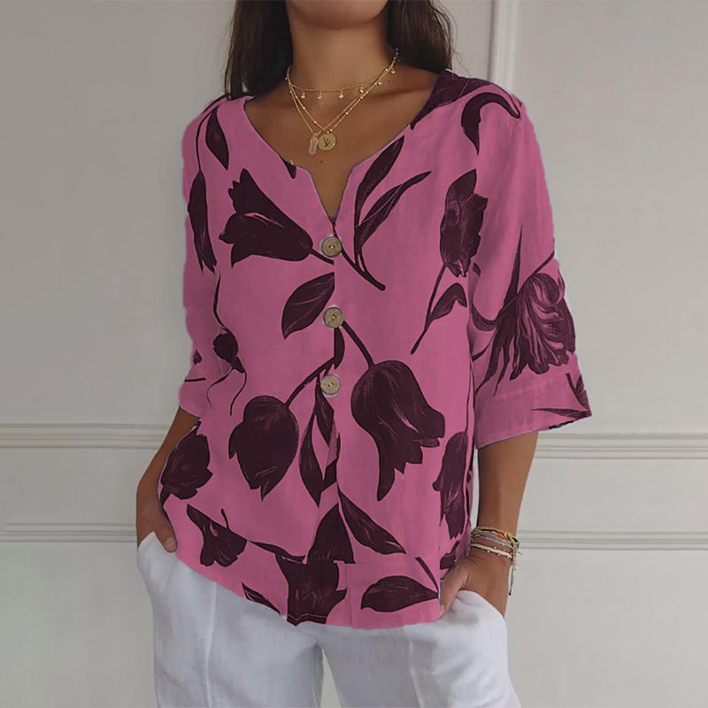 2025💐Women's Linen Loose V-Neck Top