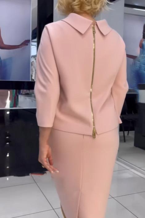 Modny top z zamkiem błyskawicznym, dopasowana krótka spódnica, dopasowany dwuczęściowy garnitur