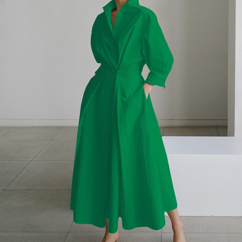 💕Women's Plain Cotton Lapel Shirt Wrap Dress