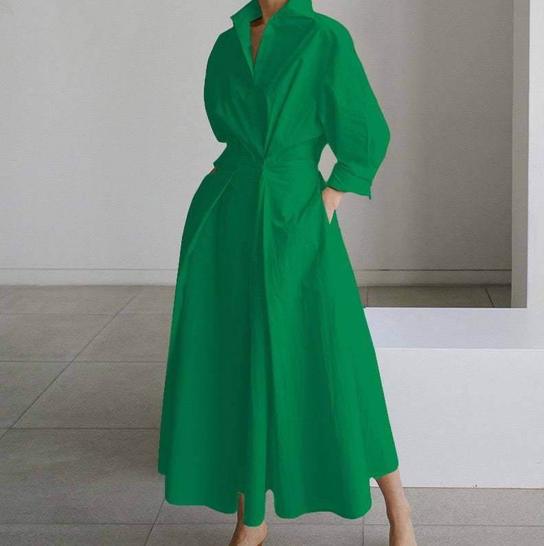 💕Women's Plain Cotton Lapel Shirt Wrap Dress
