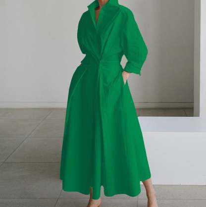 💕Women's Plain Cotton Lapel Shirt Wrap Dress