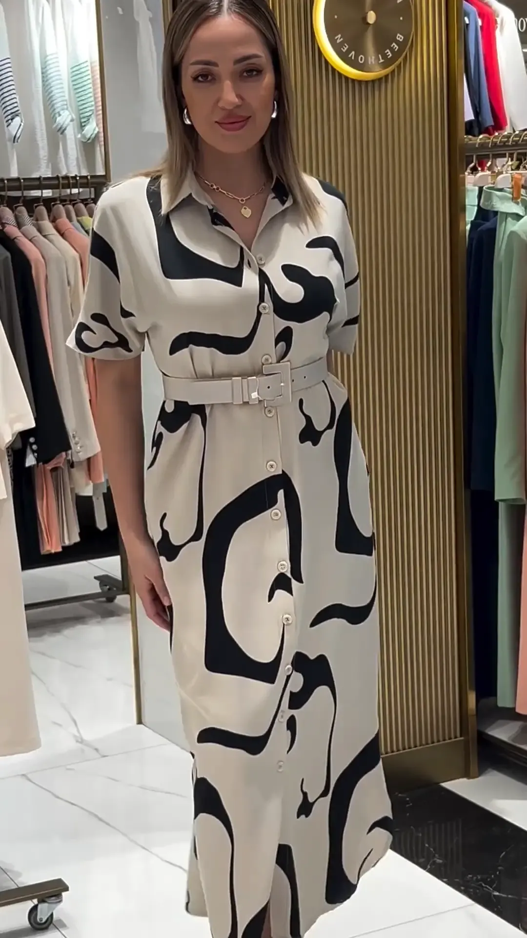 👗[S-5XL]Elegant irregular printed tight waist dress