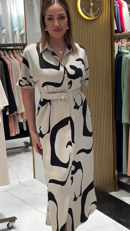 👗[S-5XL]Elegant irregular printed tight waist dress