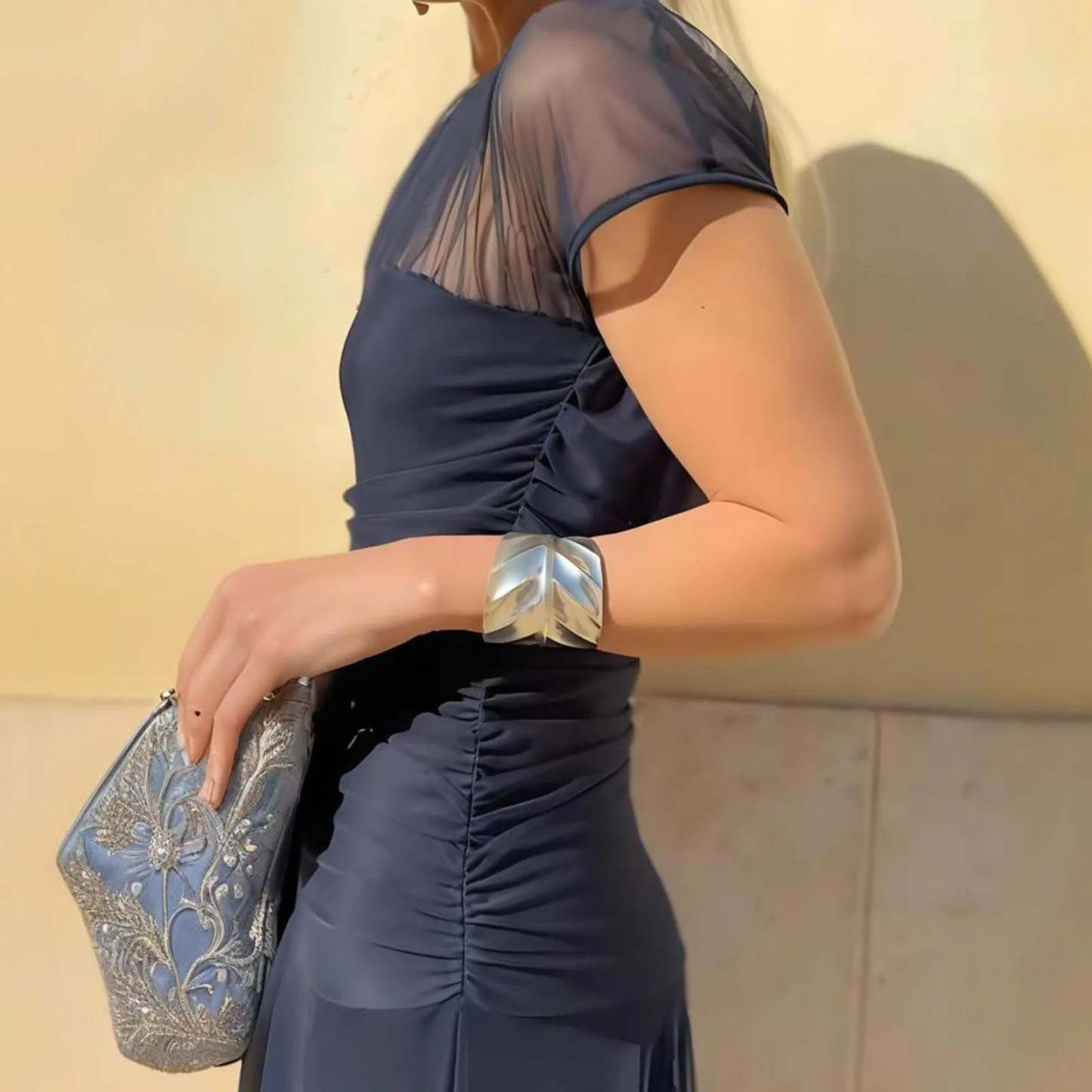 Maxi Dress with Sheer Short Sleeves and Tiered Skirt