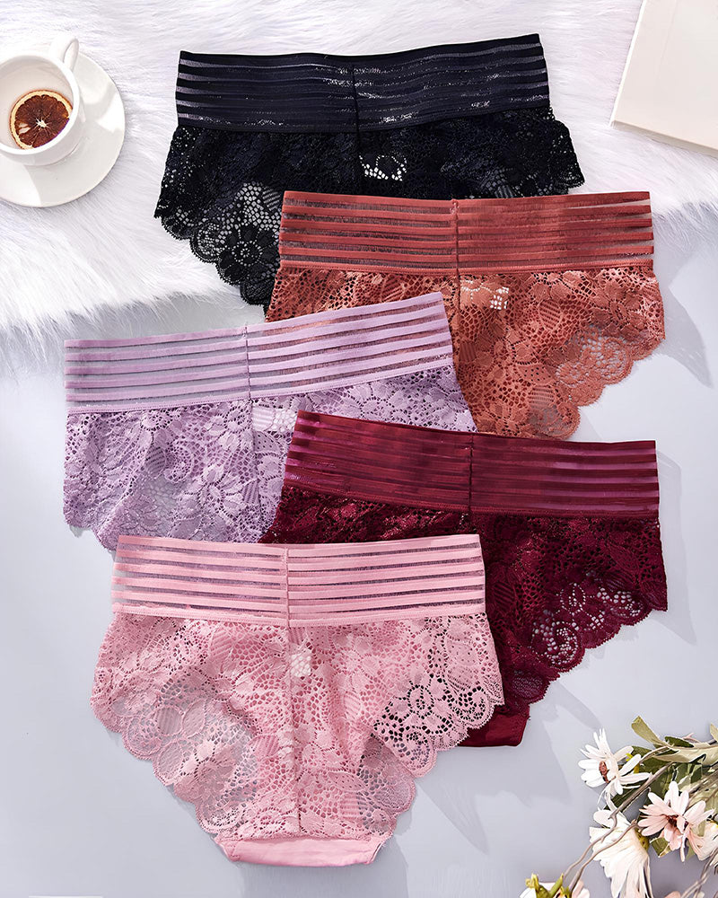 Women's Sexy High Waist Tummy Control Seamless Flower Lace Breathable Panties