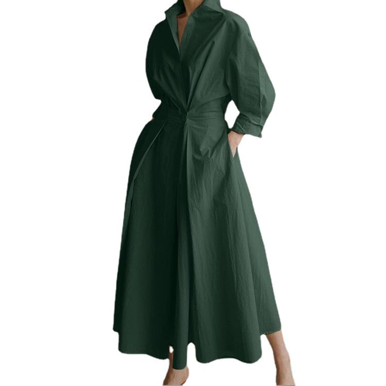 💕Women's Plain Cotton Lapel Shirt Wrap Dress