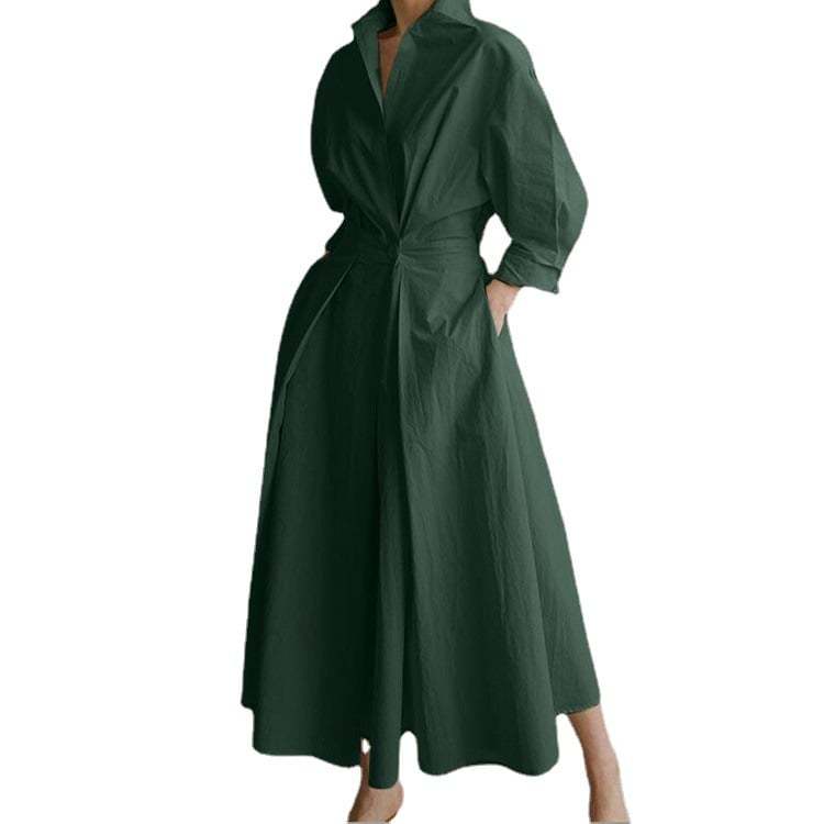 💕Women's Plain Cotton Lapel Shirt Wrap Dress