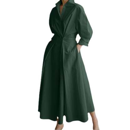 💕Women's Plain Cotton Lapel Shirt Wrap Dress