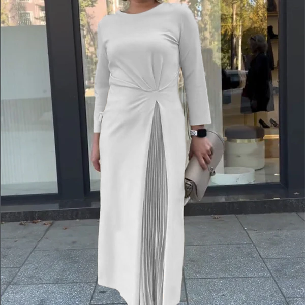 🌷Ruffle Hem Long Sleeve Crew Neck Dress