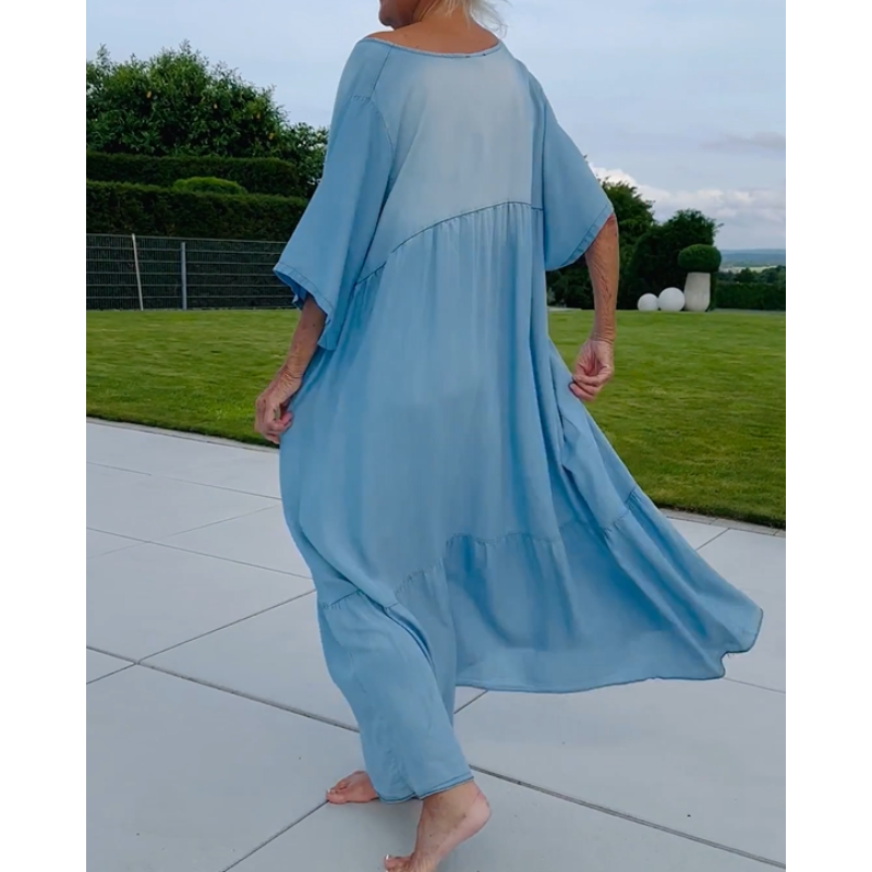 Luźna sukienka maxi z dekoltem w serek