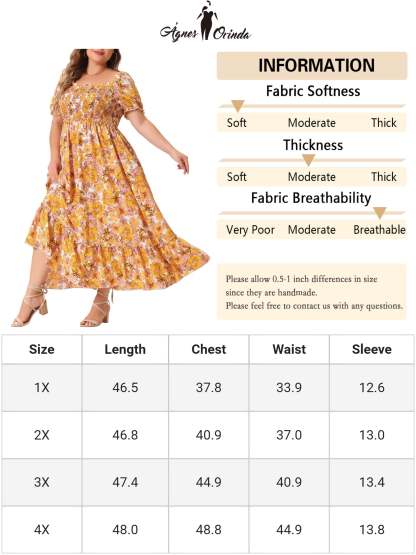 Women's Plus Size Square Neck Short Sleeve Smocked Boho Floral Maxi Dresses