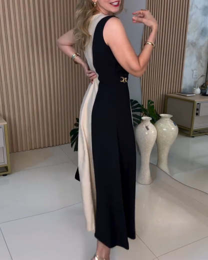 Sukienka bez rękawów w kontrastowym kolorze z elegancką talią
