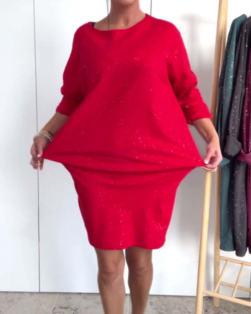 Sukienka z okrągłym dekoltem i delikatnym brokatem