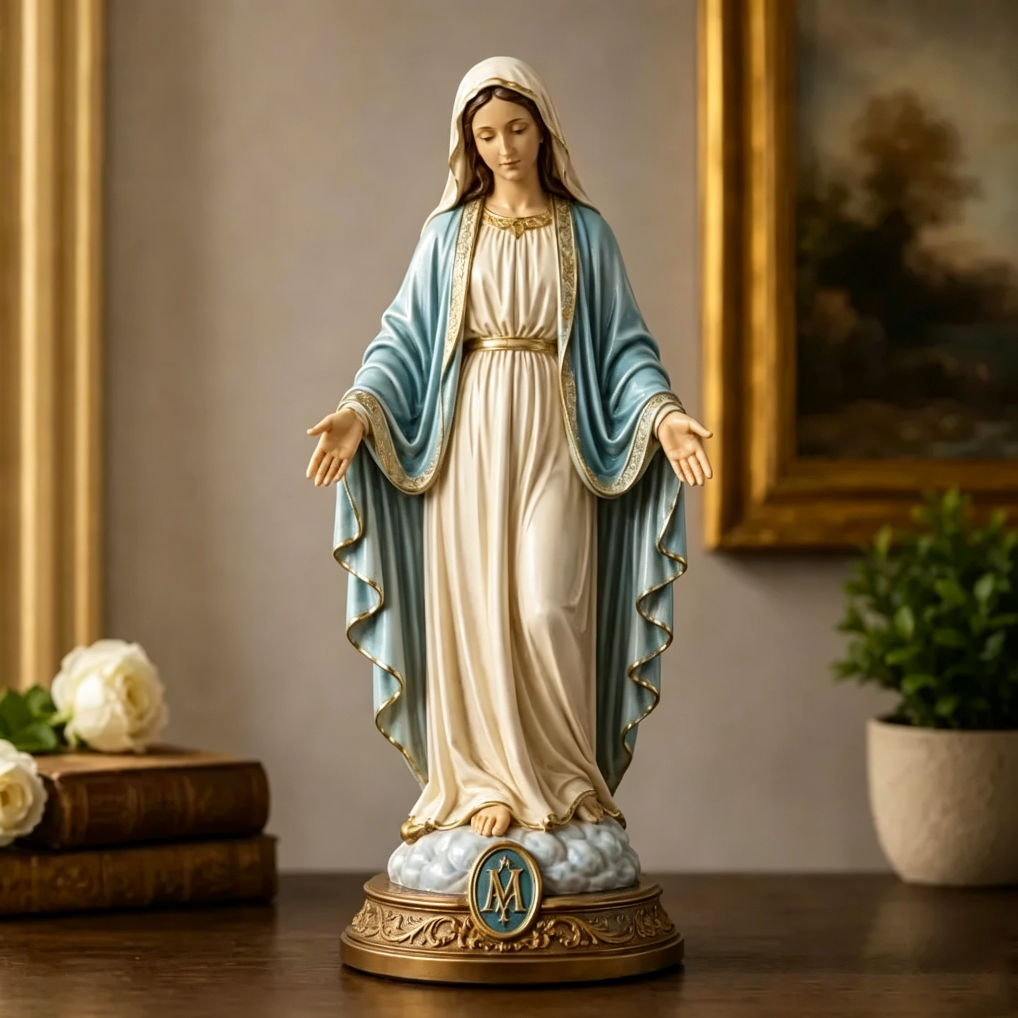 ✝️ Sacred Heart & Blessed Mother Religious Statue Set – Elegant Christian Home Décor