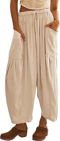 Casual Loose Drawstring Harem Pants with Pockets