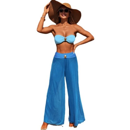 🔥2025 HOT SALE💃✨3 Piece Solid Color Loose Metal Buckle bikini With Beach Pants