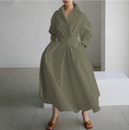💕Women's Plain Cotton Lapel Shirt Wrap Dress